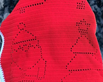 Patrón de manta navideña de crochet: Papá Noel y árbol (Descarga PDF)