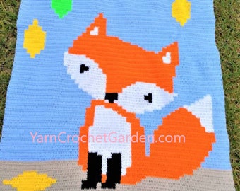 Crochet Fox Blanket Pattern Fall Baby Afghan Throw Filet Boy Girl Adult Baby Toddler Kids Nap Blanket Pattern+Teddy Bear "I love U" Pattern