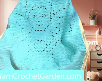 Crochet Angel Baby Blanket Pattern PDF | Easy Beginner Filet Crochet | Angel Baby Afghan | Nursery Blanket | Digital Download Pattern