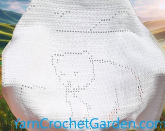 Manta de crochê para bebê com urso polar: padrão de filé afegão (download digital)