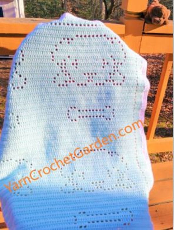 Filet Crochet Pattern Baby Blanket Puppy Dog Easy For Beginner Etsy