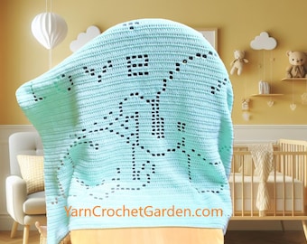 May include: A light blue crocheted baby blanket with a white yarn design. The blanket features the words "We love you" written in the design. The blanket is draped over a wooden chair in a nursery setting.