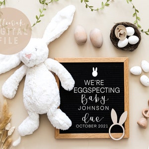 Social Media Schwangerschaft ANKÜNDIGUNG, Frühling, Ostern Schwangerschaftsankündigung, Eiersppektierung, geschlechtsneutrale Bekanntgabe, BABY, Häschen, Adoption