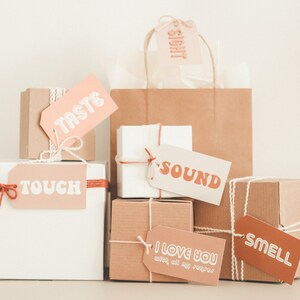RETRO | De 5 SENSES git-tags | Valentijnsdagcadeau | Cadeaus voor hem | Cadeaus voor haar | Afdrukbare cadeaukaartjes | Boho | DIGITAAL | De vijf zintuigen