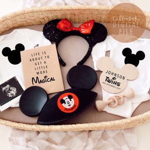 TWIN MAGIC | BABY | Digital Pregnancy Announcement | Babies | Disney | Pregnant | Social Media | Gender Neutral | Modern|Ears |Mickey Minnie