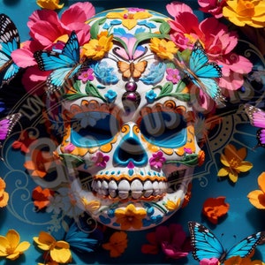 3D Sugar Skull Tumbler Wrap, 20oz Skinny Tumbler, Sublimation Design, Instant Digital Download, Seamless Design, 300 dpi