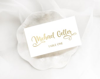 Foil Wedding Place Cards on White, Ivory or Gray Paper | Gold, Silver, Copper, or Rose Gold Place Cards with Real Foil