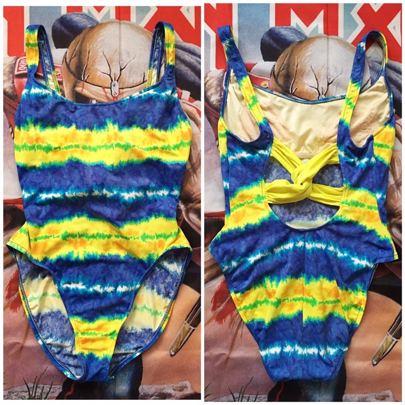 blue and yellow bathing suit