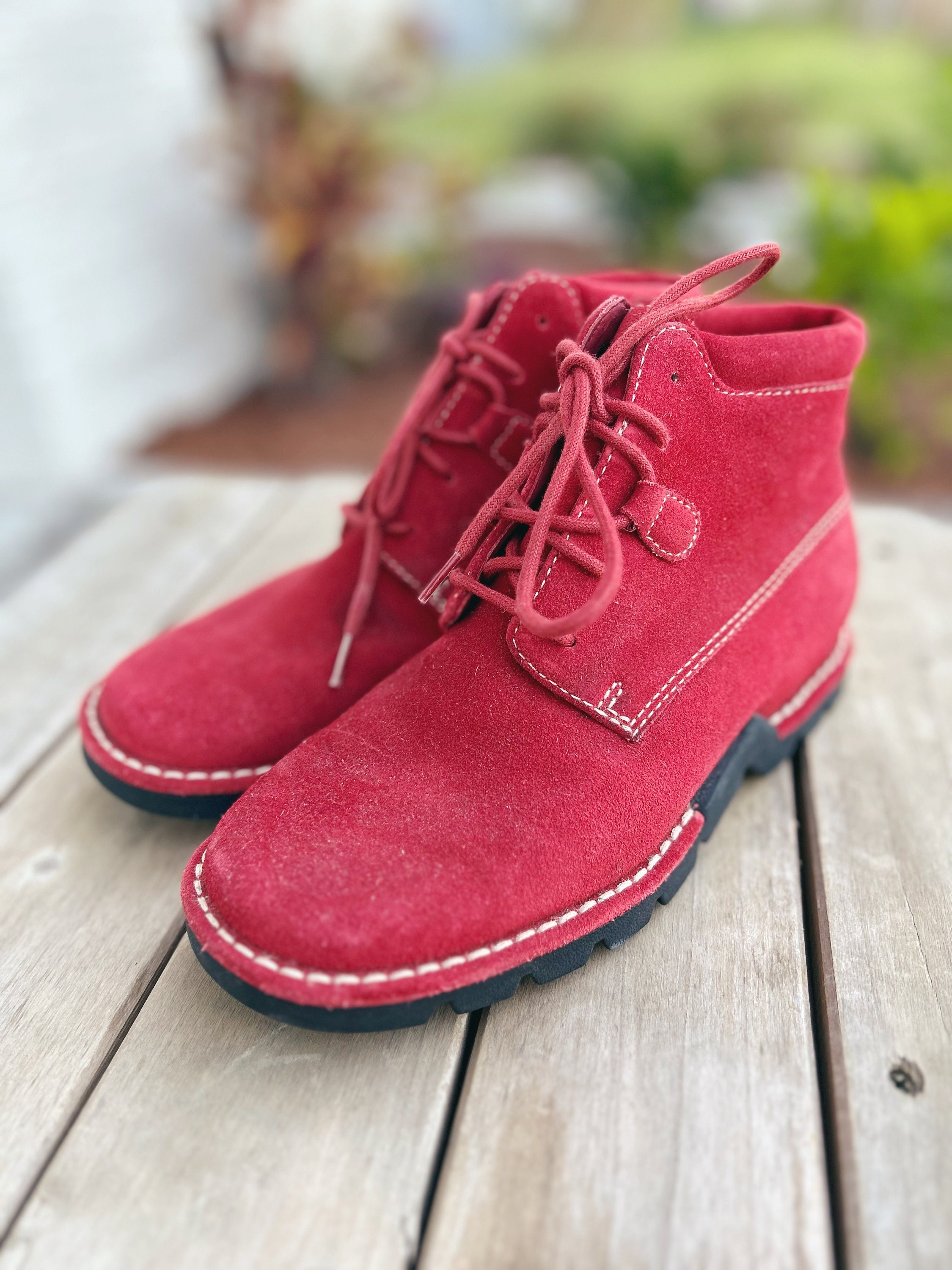 Cole Haan Country Women Suede Leather Winter Lace up Boots Red Booties Size 5.5 Etsy