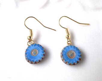 blue earrings, czech bead earrings, stad earrings, sky blue earrings, gift idea for her, gift idea for wife,