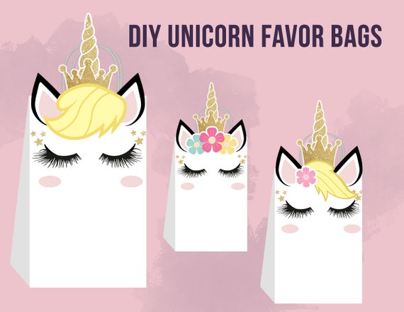 items similar to unicorn diy favor bag template unicorn party bags