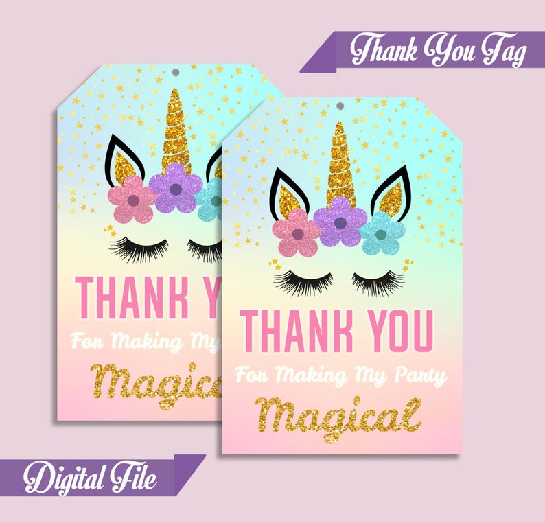 unicorn thank you tags unicorn birthday tags unicorn party etsy