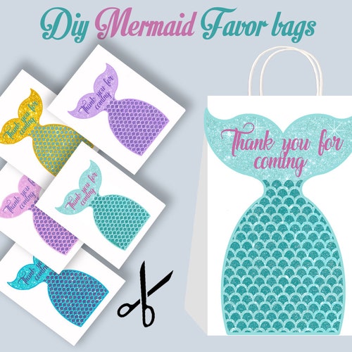 Mermaid DIY Favor Bag Template Mermaid Party Bags Printable Etsy