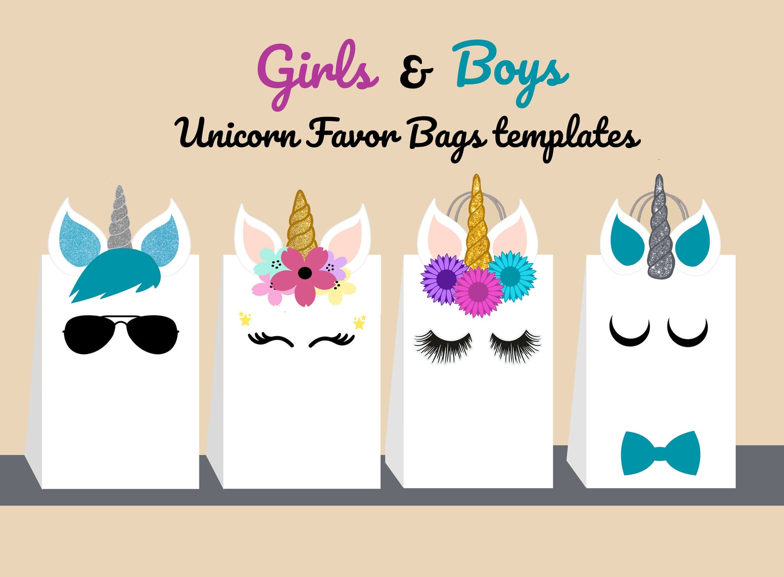 Unicorn DIY Favor Bag Template Unicorn Party Bags Printable | Etsy