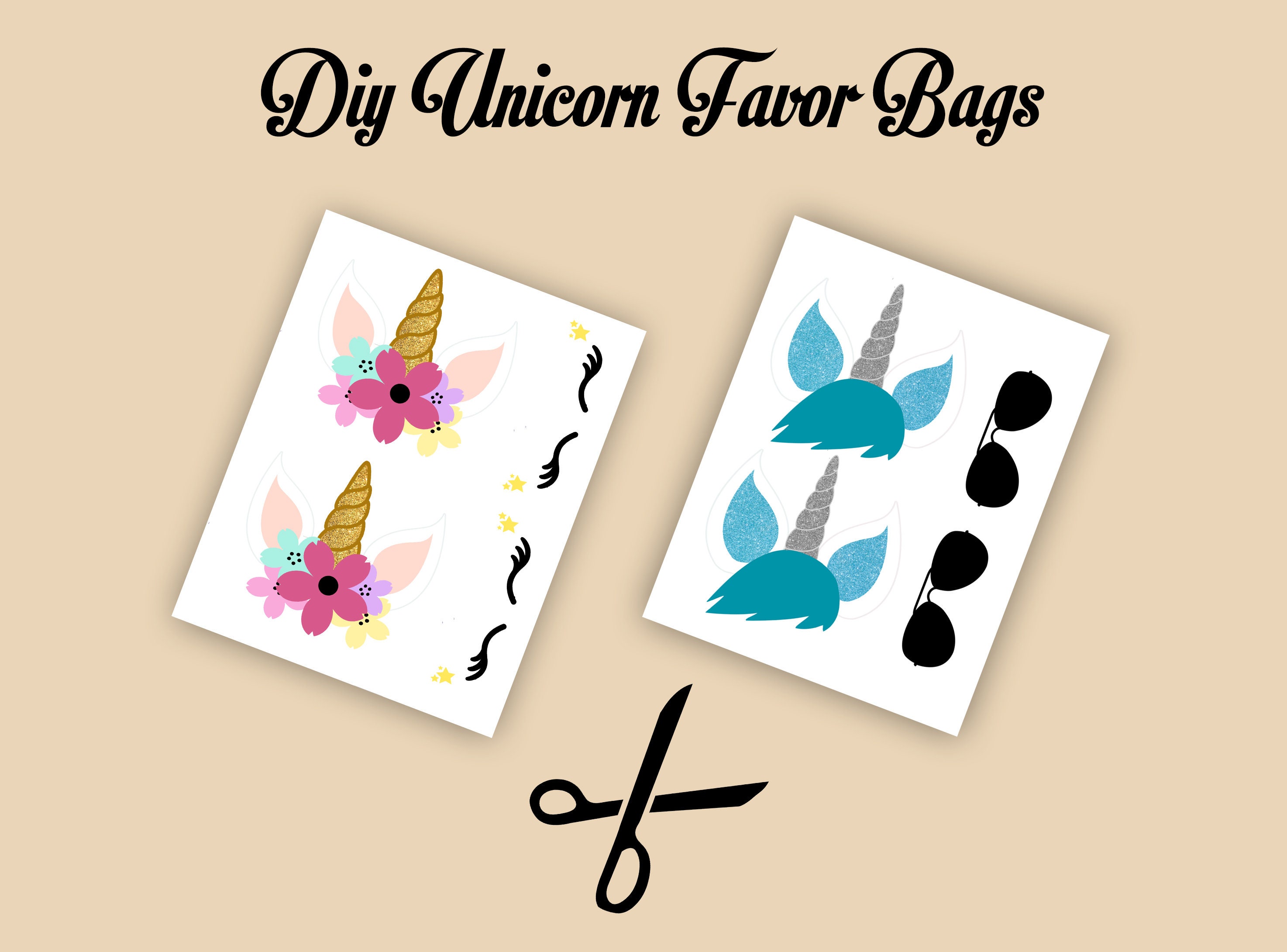 unicorn diy favor bag template unicorn party bags printable etsy