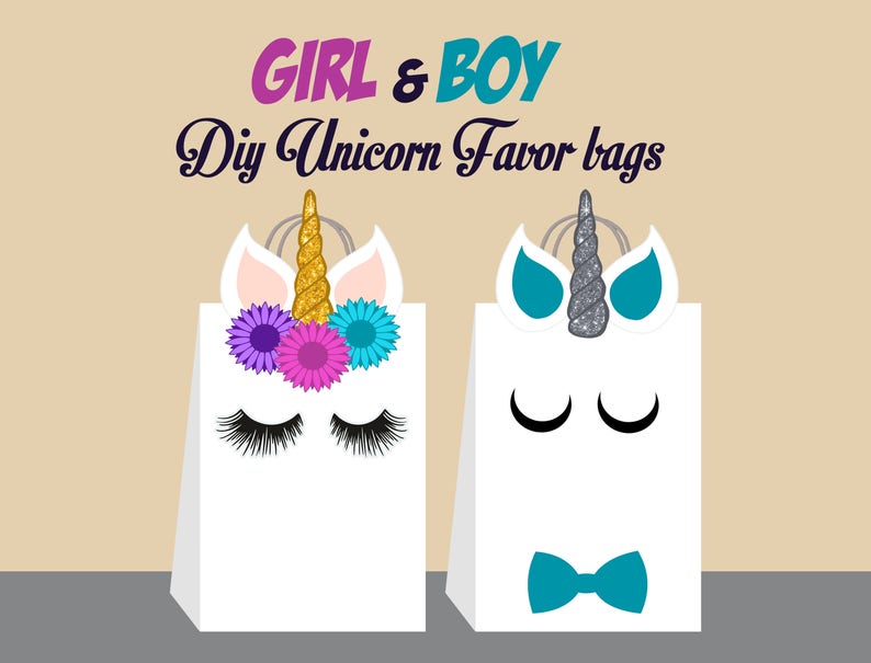 Unicorn DIY Favor Sales of SALE items from new works Bag Template Bags Max 41% OFF Un Printable Party