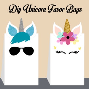 unicorn diy favor bag template unicorn party bags printable etsy