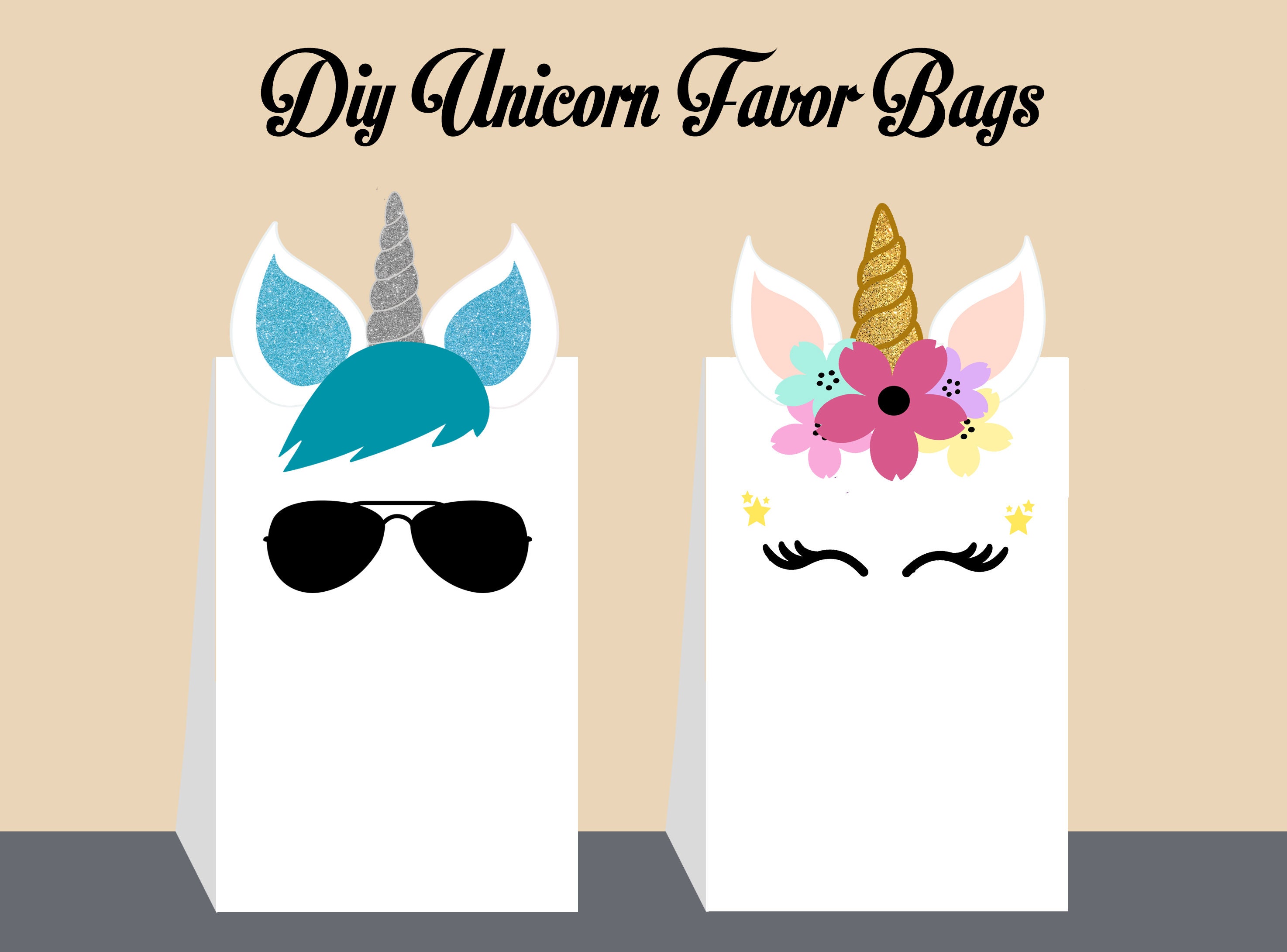 unicorn diy favor bag template unicorn party bags printable etsy