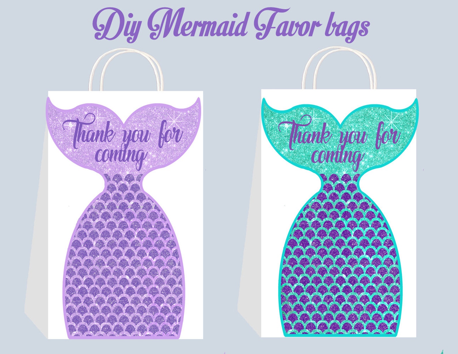 Mermaid DIY Favor Bag Template Mermaid Party Bags Printable Etsy