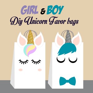 unicorn diy favor bag template unicorn party bags printable etsy
