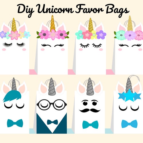 Printable Unicorn Favor Bags. DIY Unicorn Party Bags. Pink and - Etsy