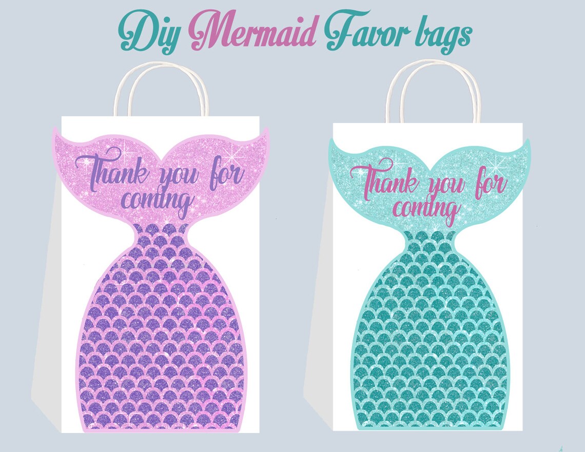 Mermaid DIY Favor Bag Template Mermaid Party Bags Printable Etsy