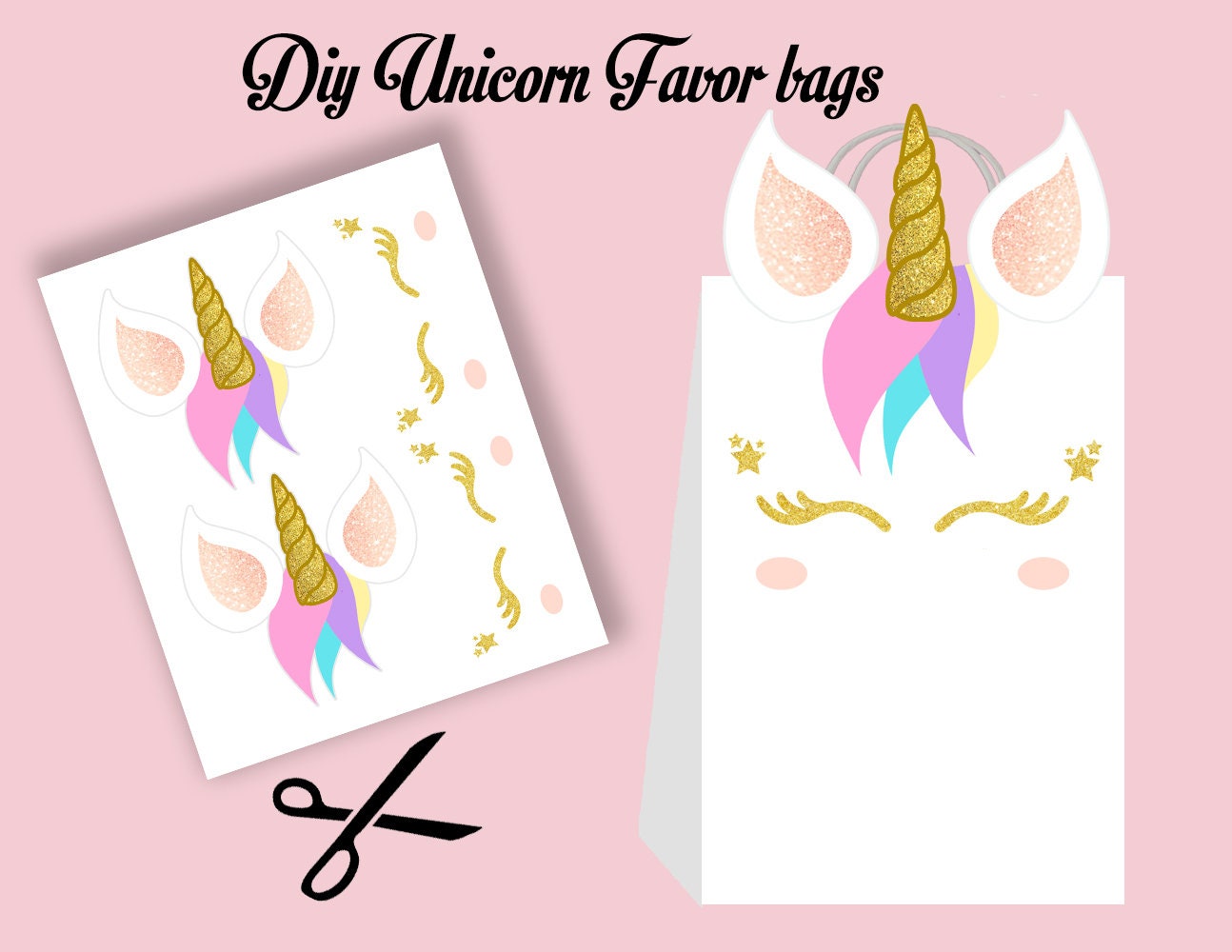 Unicorn Diy Favor Bags Unicorn Party Bags Printable Unicorn Etsy