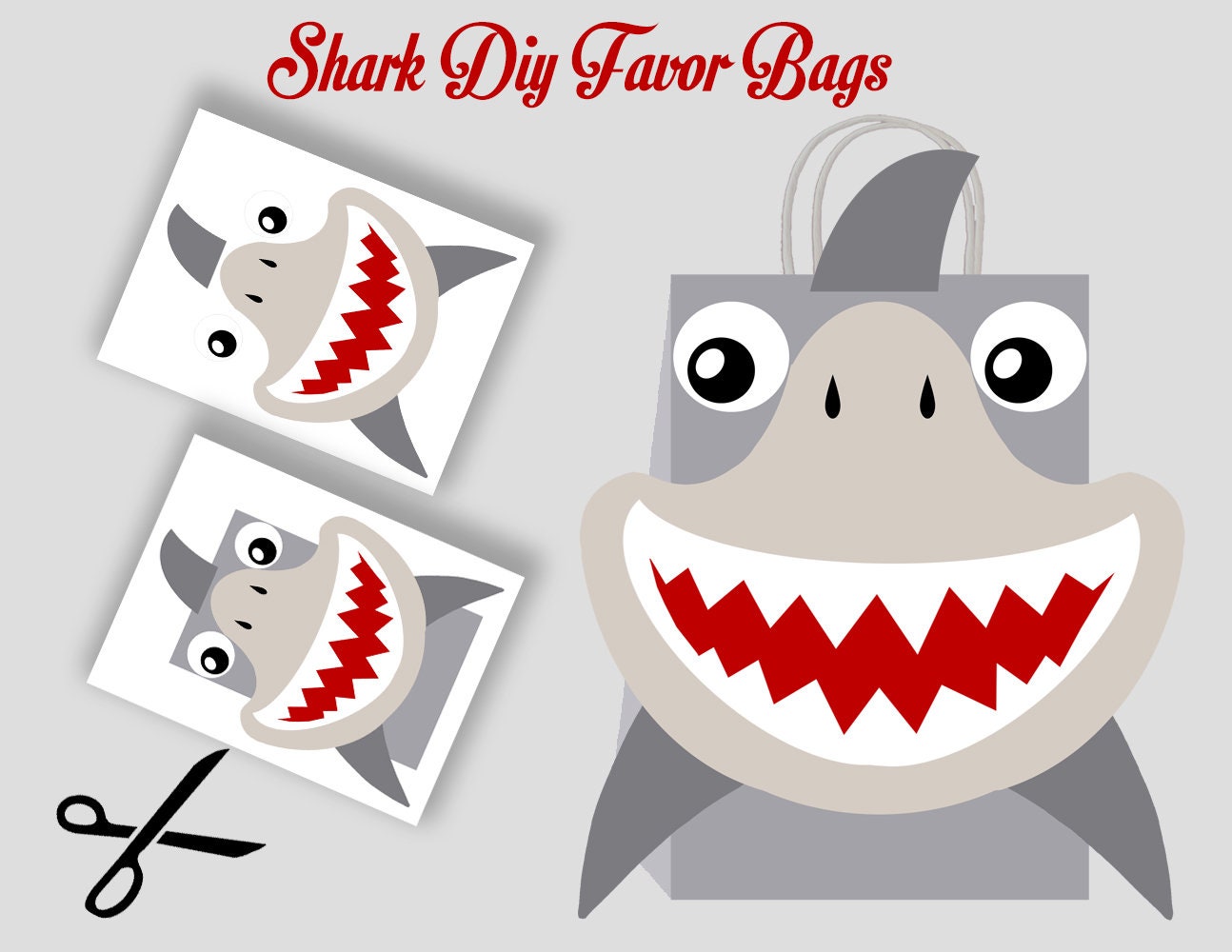 shark favor bag shark template shark party bags printable etsy