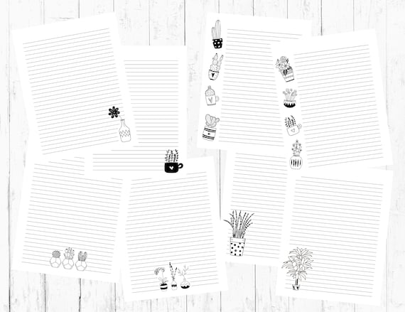 Black and White Plants Lined Printable Stationery Paper | Etsy