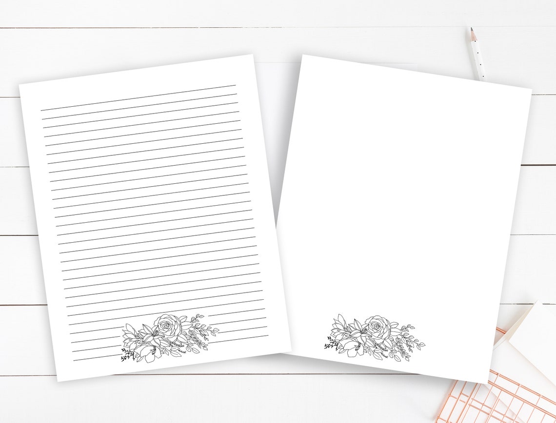 Black and White Floral Lined Stationery Printable Set of 3 - Etsy