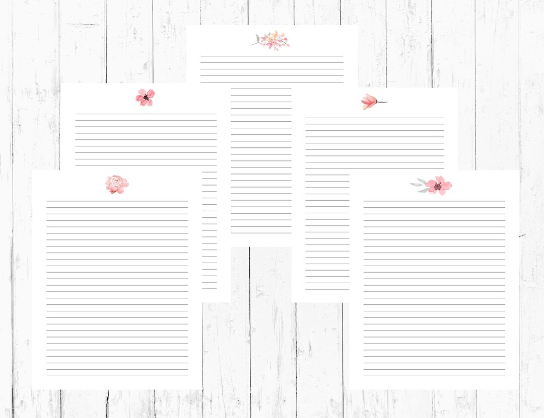Set of 5 Simple Flowerhead Printable Stationery With Lines, US ...