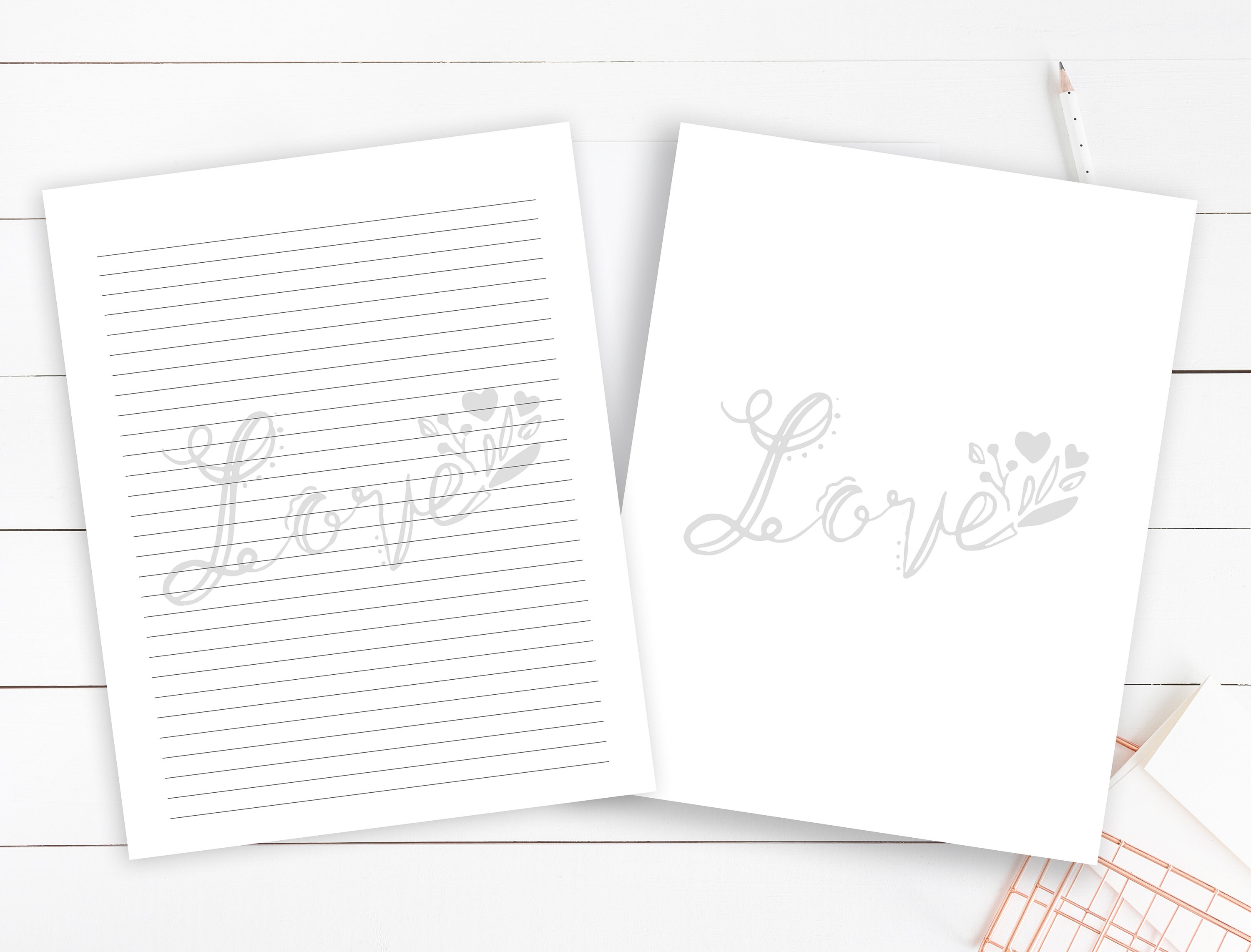 Love Theme Printable Writing Paper: Lined Stationery Set (US Letter ...