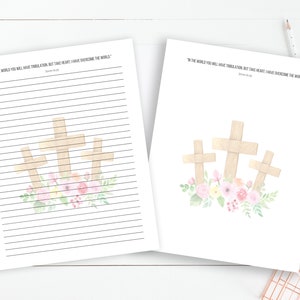 Papel de escritura de cartas cristianas con versículo bíblico, 8,5 x 11 pulgadas, carta de EE. UU., Página de notas imprimible con línea, Papel de diario imprimible con línea