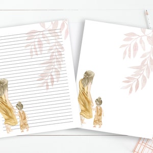 Mother Daughter Printable Stationery 8.5x11, Instant Download Printable lined Paper with Design