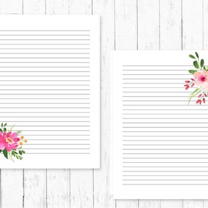 Papelería imprimible floral, papel de escritura imprimible, papel imprimible, carta, papel imprimible forrado, estacionario imprimible en blanco