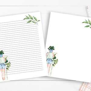 Planta tema carta escritura estacionaria, papel de escritura forrado imprimible, descarga digital, membrete