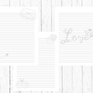 Watermark Love Theme Blank and Lined Printable Writing Paper, black and white, Set of 3, US Letter, Printable Journal Paper with Lines