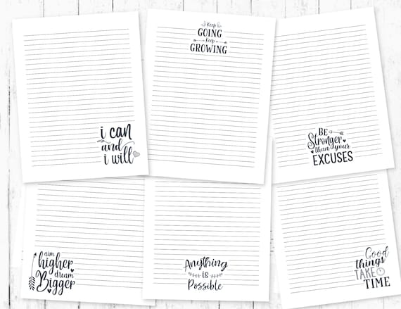 Black and White Motivational Quote Lined Printable Stationery - Etsy