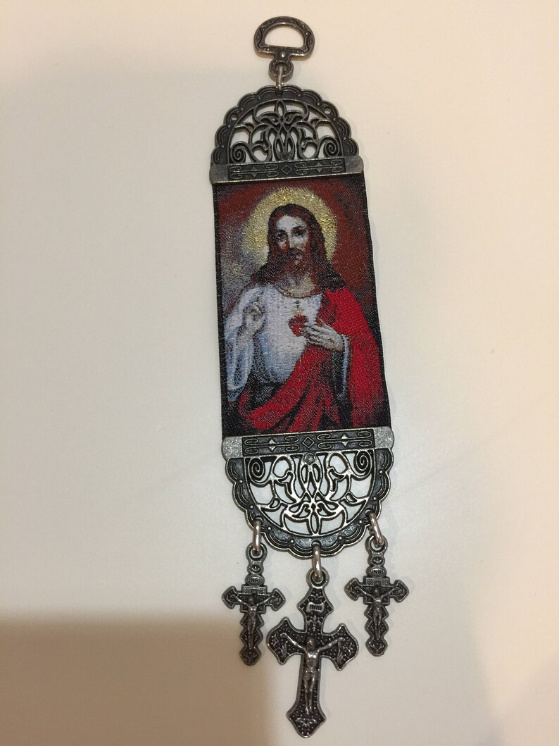 Small Woven Wall Hanging Religious Tapestry Catholic Icon Crucifix Cross Us Er
