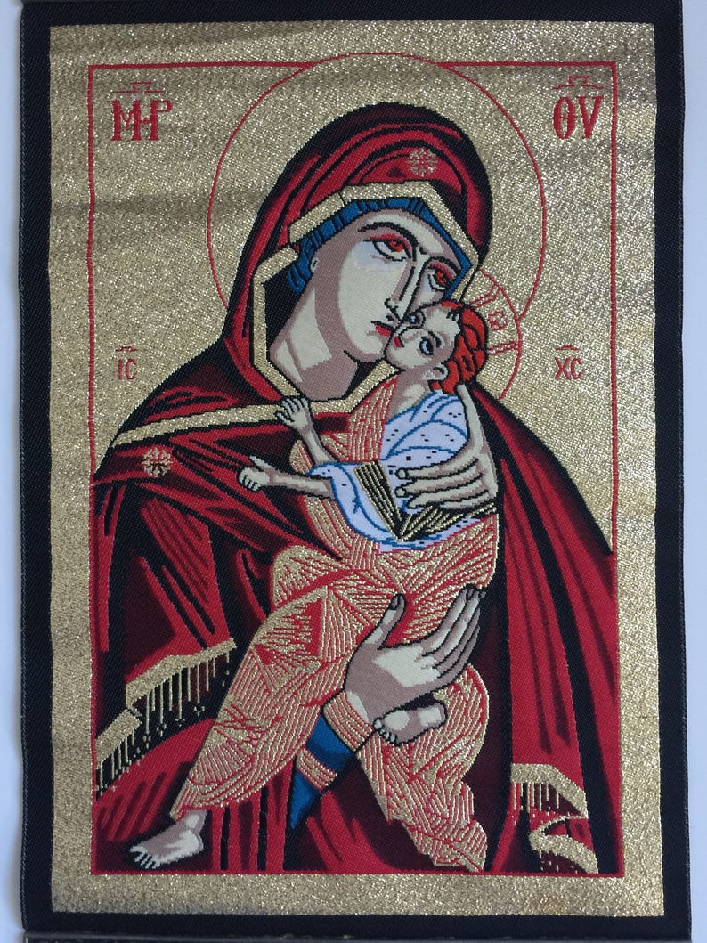 Huge Woven Wall Hanging Religious Tapestry Madonna & Child Etsy