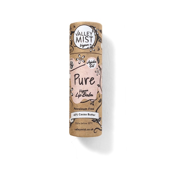 Unfragranced Pure Vegan Lip Balm by Valley Mist makes the perfect zero waste gift with compostable tube