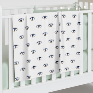Evil Eye Energy Protection Baby Swaddle Blanket, Newborn Gift, Nursery Decor, Baby Shower Blanket, Photo Prop, Soft Swaddling