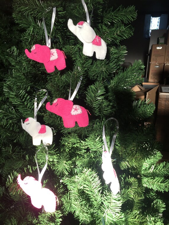 Pink And White Elephant Felt Christmas Tree Decorations Family Etsy