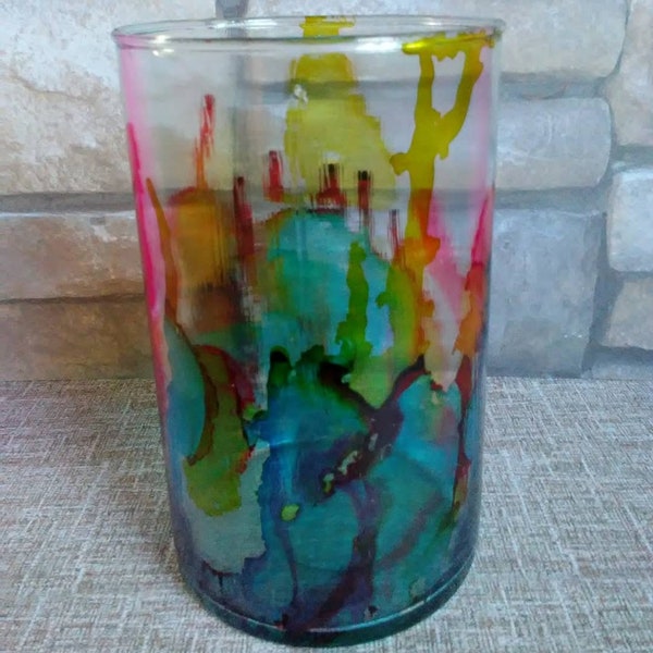 Colorful alcohol ink vase