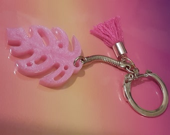 Pink Monstera Leaf Keychains