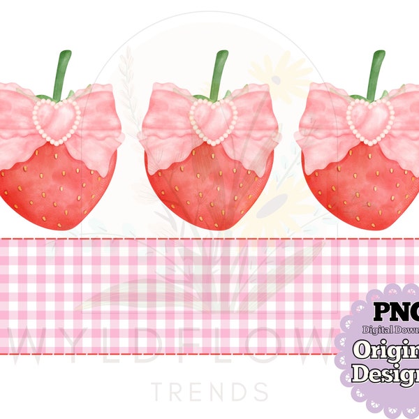 Strawberry Coquette Gingham Monogram png, Pink bow, Heart, Pearls, Soft Girl, Era, Sublimation Transfer, Summer png