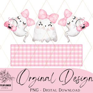 Pink Halloween Ghost PNG: Coquette Bow Monogram (Digital Download)