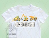 Personalized Construction Truck Boy Monogram Png Digital Download Image Watercolor Boy Shirt Dump Truck Wall Art Gingham Name Frame Baby