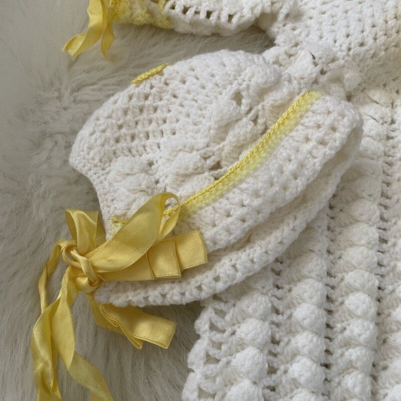 Vintage Handmade Knit Baby Christening Gown White… - image 2