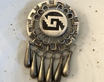 Vintage Mexico Heavy Sterling 925 Aztec Mayan Stamped Large  display picture 3